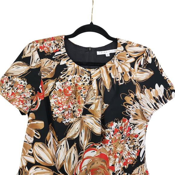 Trina Turk Womens Floral Print‎ Peplum Blouse Size 6 Brown Black Career Office - Picture 2 of 10